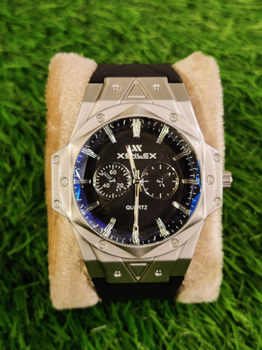 Xenlex Quartz Chronograph Watch with Stainless Steel Case and Rubber Strap