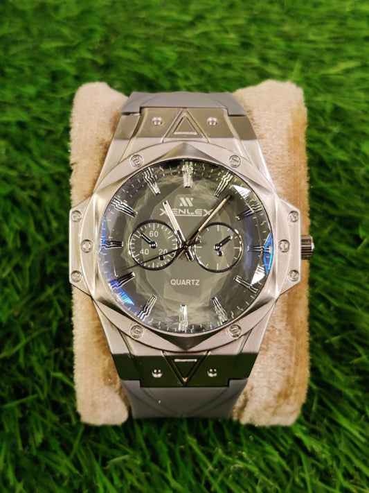 Xenlex Quartz Chronograph Watch with Stainless Steel Case and Rubber Strap