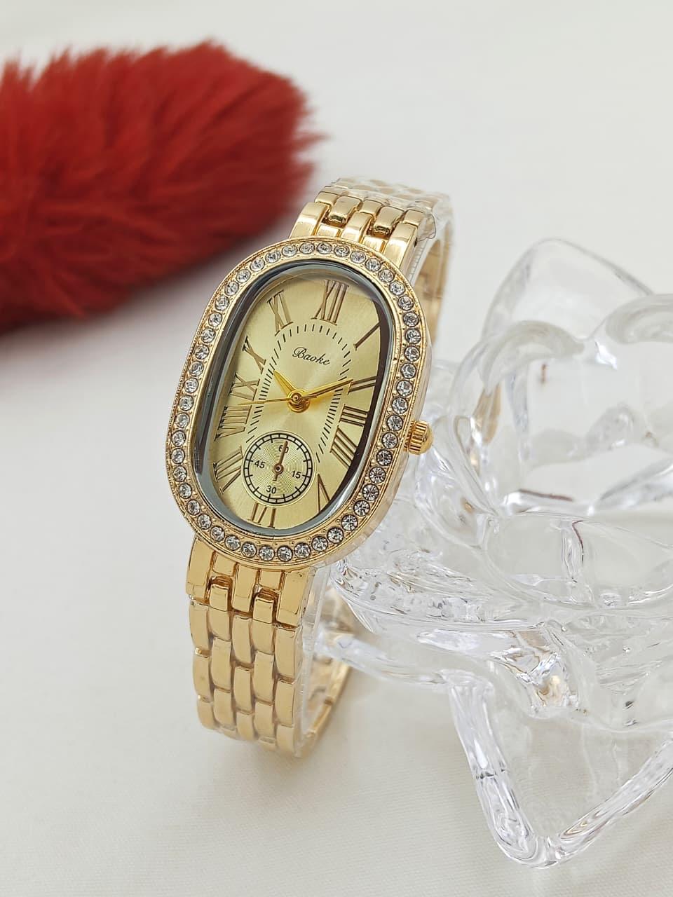 Luxury Gold Women’s Watch – Diamond Bezel Elegant Bracelet Wrist Watch