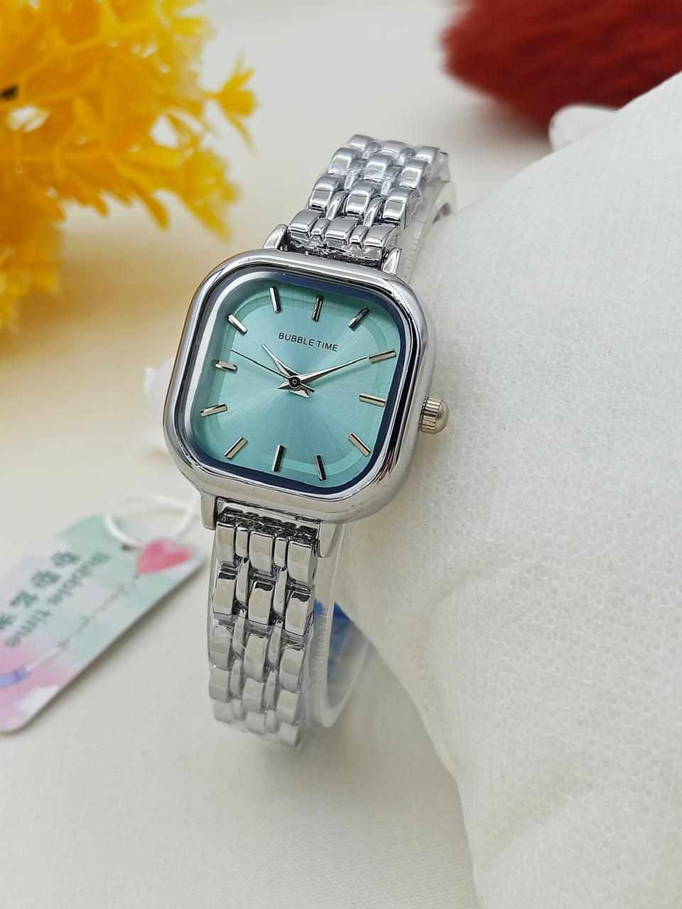 Elegant Silver Women’s Watch – Sky Blue Dial Stainless Steel Bracelet Watch