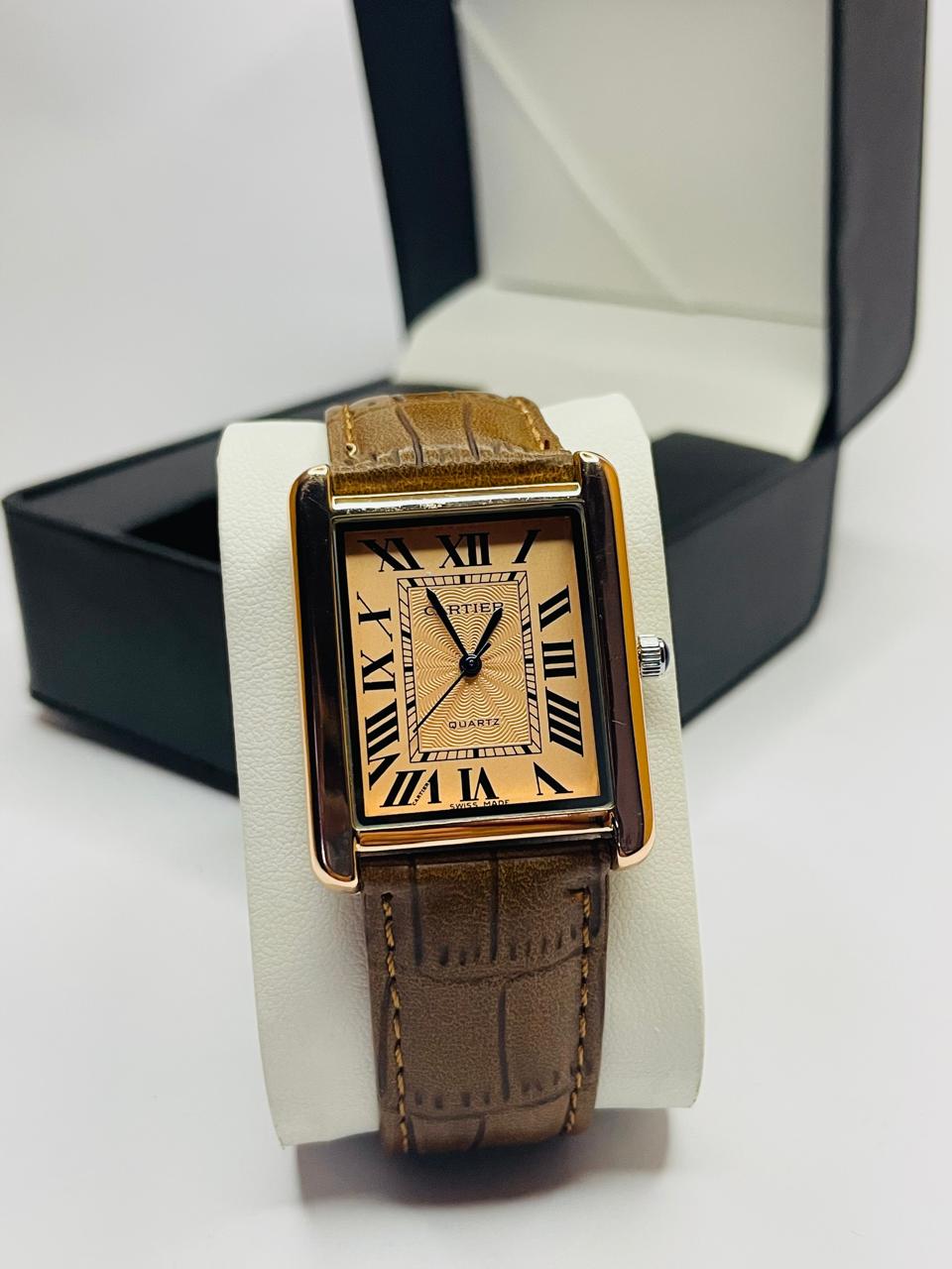 Vintage Tank Luxury Elegant Brown Dial Square Watch