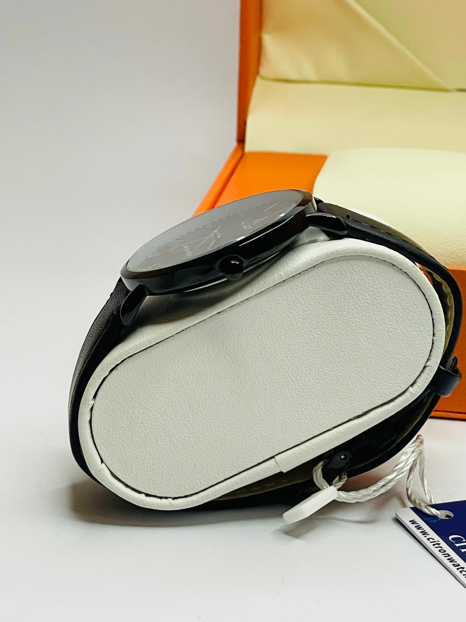 Citron Full Black Slim Men's Watch | Premium Leather Strap Luxury Timepiece | RWC Pakistan