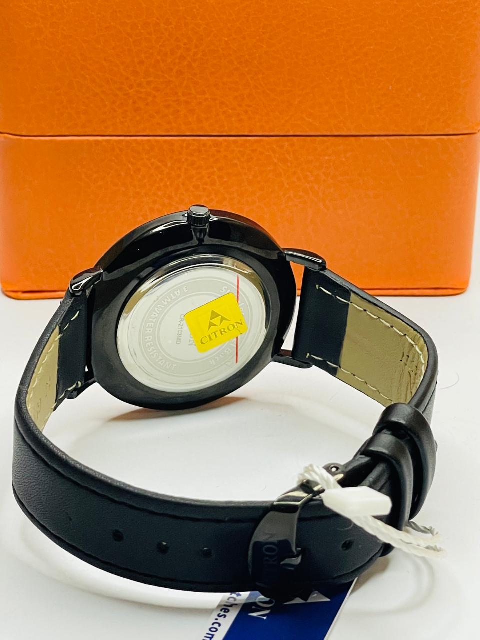 Citron Full Black Slim Men's Watch | Premium Leather Strap Luxury Timepiece | RWC Pakistan