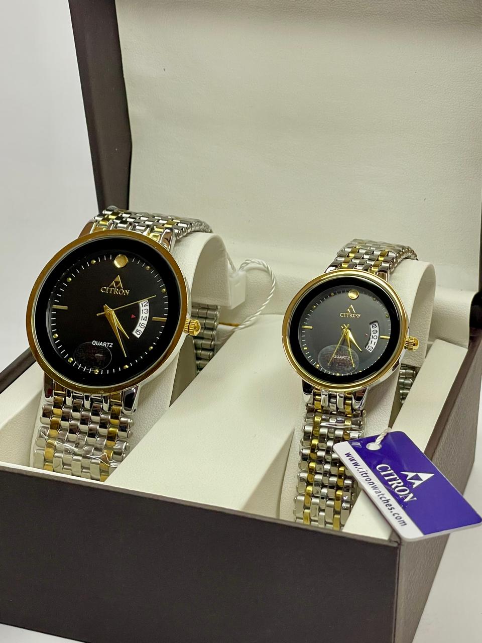 citron couple watch set in chain
